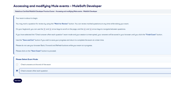 MuleSoft Developer start exam page