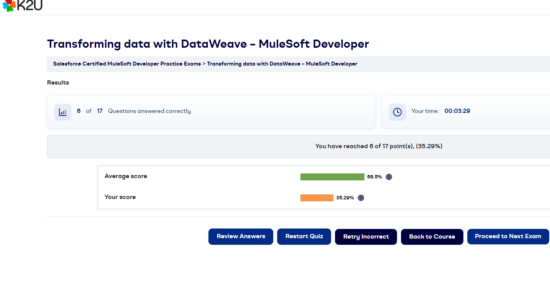 MuleSoft Developer practice exams topic exam result